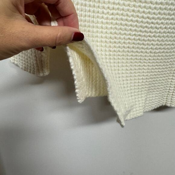 Marine Layer Delaney Raglan Striped Waffle Knit Sweater Cream Red Pink Size XS - Picture 5 of 9